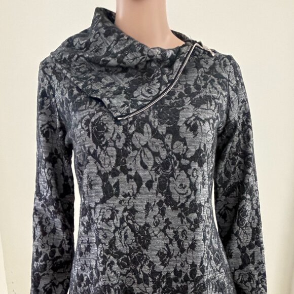 SNO SKINS Zip Neck Turtleneck Sweater Black Gray Jacquard Knit Size Small - Picture 1 of 8